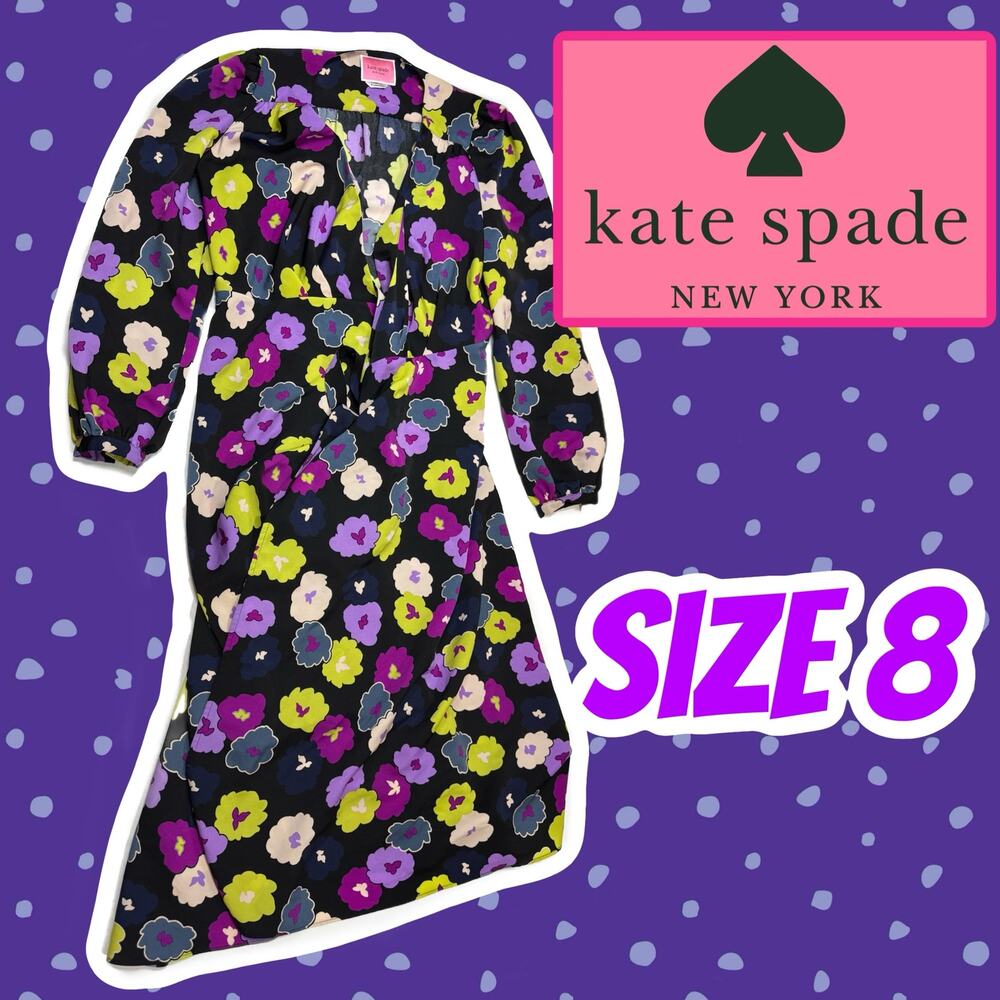 Kate Spade New York Winter Garden Midi in Black Floral Print Wrap Dress Size 8